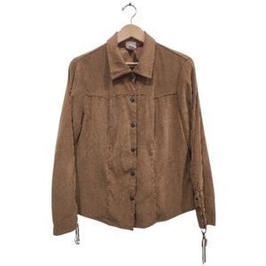 Vintage Faux Suede Studio C  Snap Button Lace-Up Sleeves Brown Sz 14